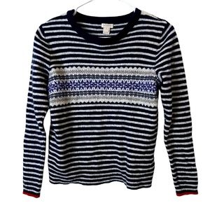 J. Crew Long Sleeve Merino Wool‎ Blend Striped Fair isle Crewneck Sweater Medium
